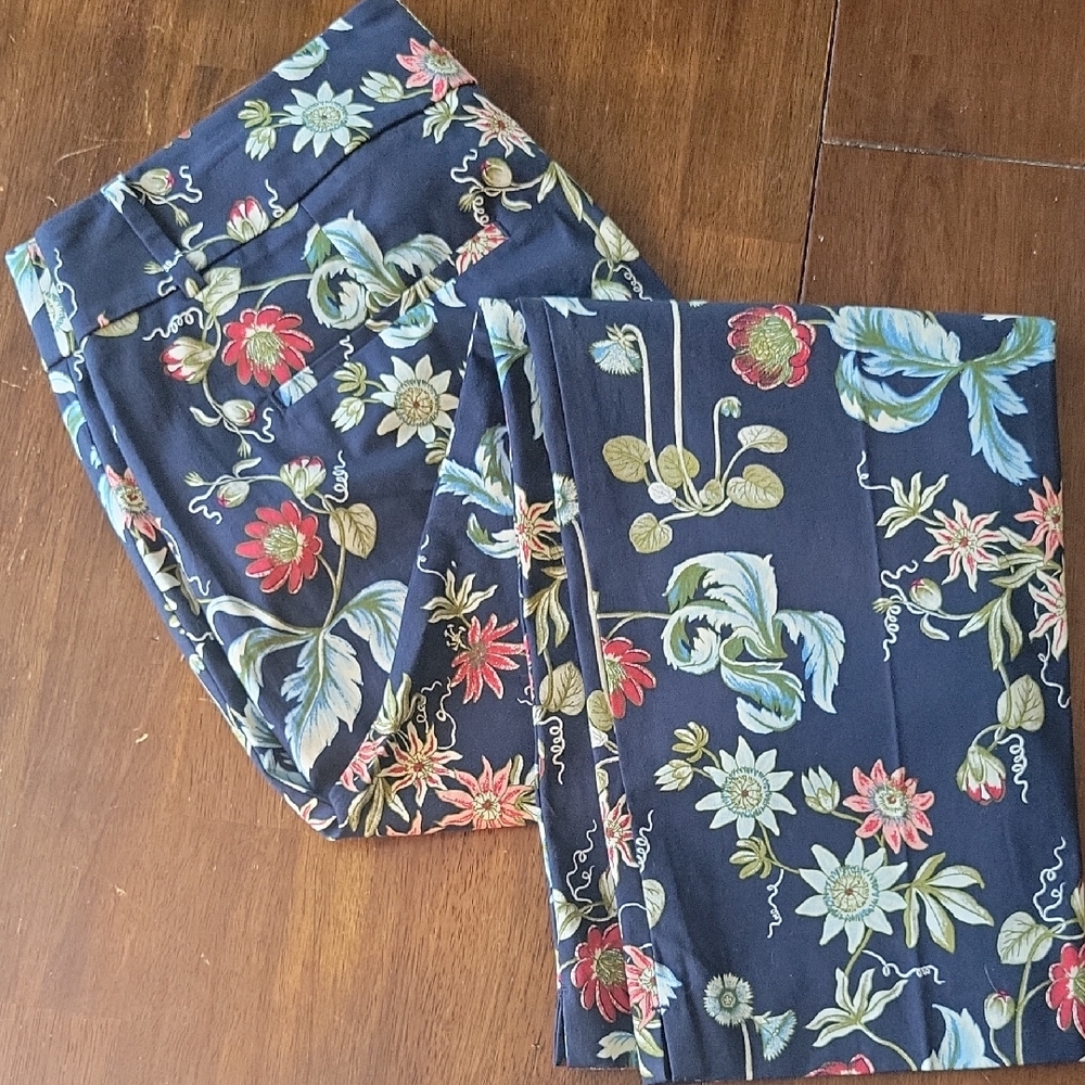 Ann Taylor Floral Print Pants - Navy and Pink